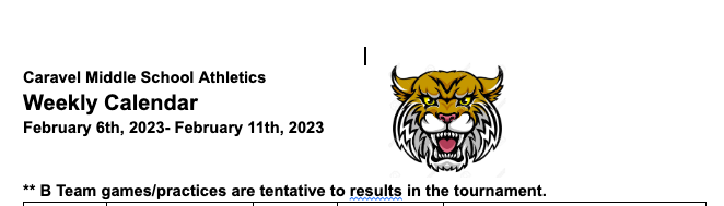 Athletic Schedule 2-6-2/11