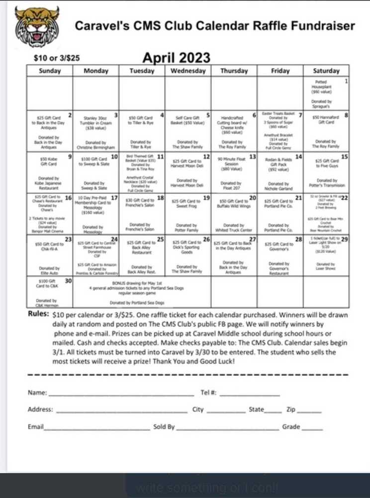 Caravel Clubs Calendar Raffle Caravel Middle School