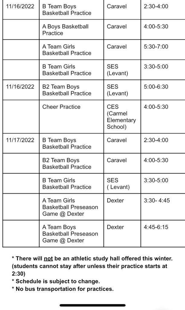 athletic schedule